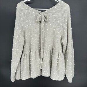 Blu Pepper Top Peplum Textured Long Sleeve Knit Gray Keyhole Peasant Boho Medium